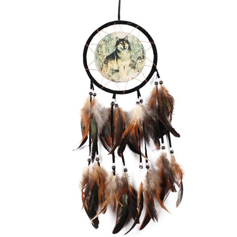 Wolf Totem Dream Catcher Feather Native American Indian Style - Powwow Store