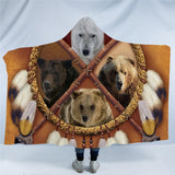 Bear Tiger Wolf Indian Dream Catcher Hooded Blanket Native American Design - ProudThunderbird