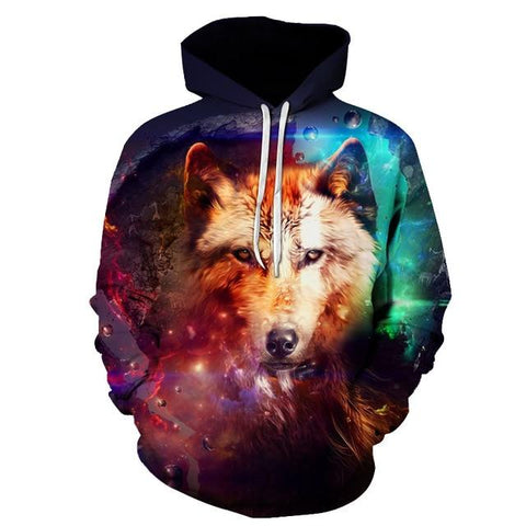 Wolf Galaxy Face 3D Native American Hoodie