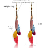 Feather Native American Earrings Extra Long Dangle Tassel - ProudThunderbird