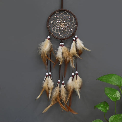 Brown Feather Pattern Native American Dreamcatcher - ProudThunderbird