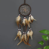 Brown Feather Pattern Native American Dreamcatcher - ProudThunderbird