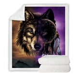 Native American Wolf With Dreamcatcher Throw Blanket - Powwow Store