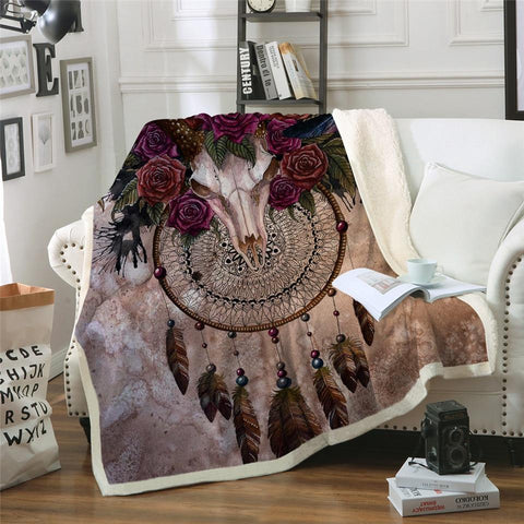 Mystery Skull Dreamcatcher Roses Great Blanket - Powwow Store