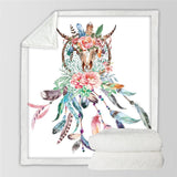 Floral Dreamcatcher Feathers Skull Blanket Native American - ProudThunderbird