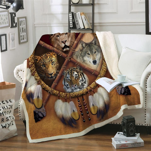 Wolf Animal Dreamcatcher Blanket Native American Style