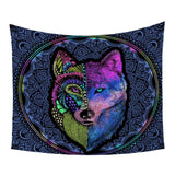 Colorful Wolf Tapestry Mandala Flower Native American Style - ProudThunderbird