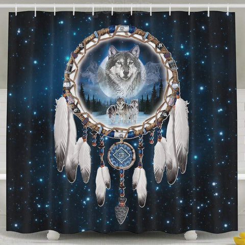 Indian Catcher Wolf Shower Curtain Fabric Shower Curtain Set - ProudThunderbird