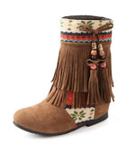 Women Ankle Fringe Tassel  Flats Boots
