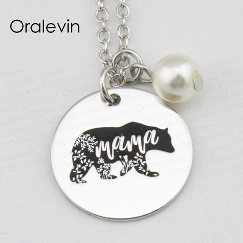 MAMA BEAR Hand Stamped Necklace Mother's Day Gift - Powwow Store