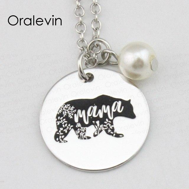 MAMA BEAR Hand Stamped Necklace Mother's Day Gift