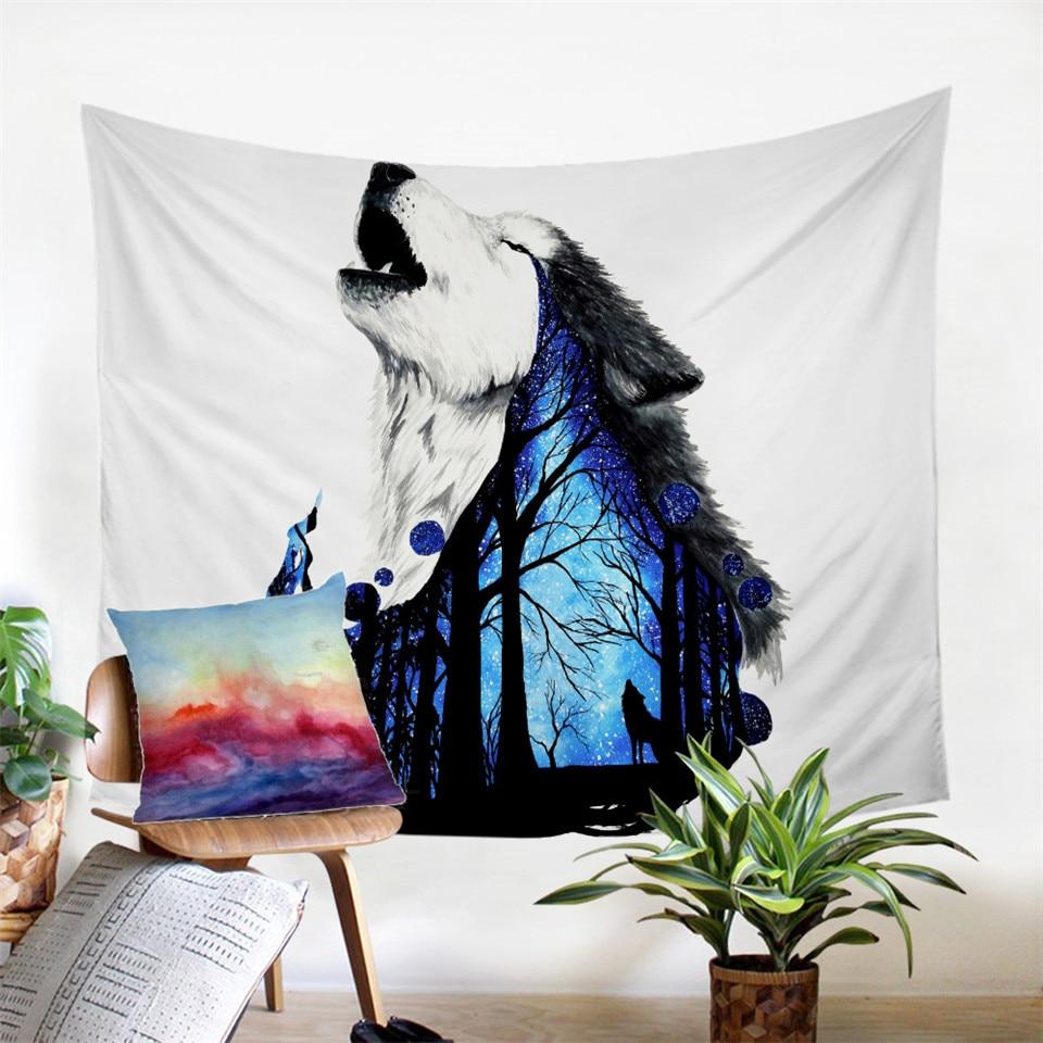 Howling Wolf Forest Art Native American Tapestry - ProudThunderbird