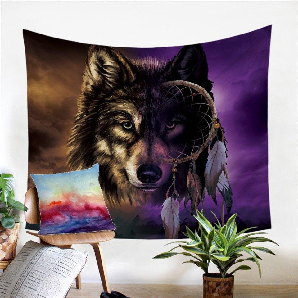 Wolf Wild Tapestry Dreamcatcher Native American Design