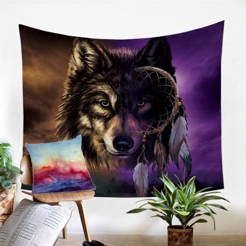 Wolf Wild Tapestry Dreamcatcher Native American Design - Powwow Store