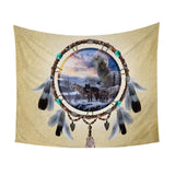 Wolves Dreamcatcher Feather Native American Indian Tapestry 3D
