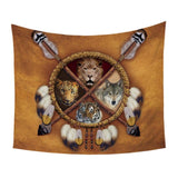 Wolf Aniaml Dreamcatcher Native American 3D Tapestry - Powwow Store