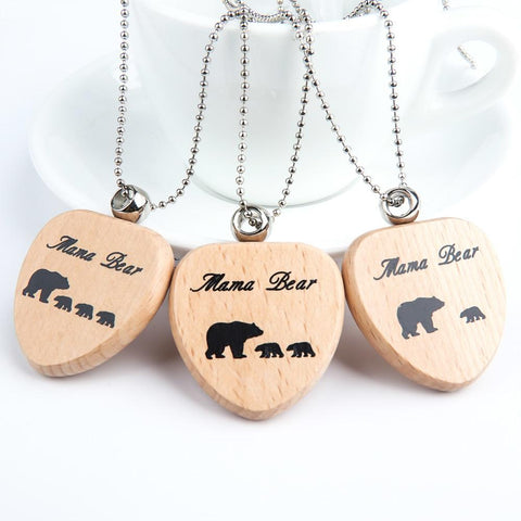 Mama Bear Necklace Wooden Heart - Powwow Store