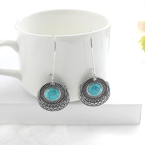 Silver Double Round Geometric Pattern Native Indian Earring - Powwow Store