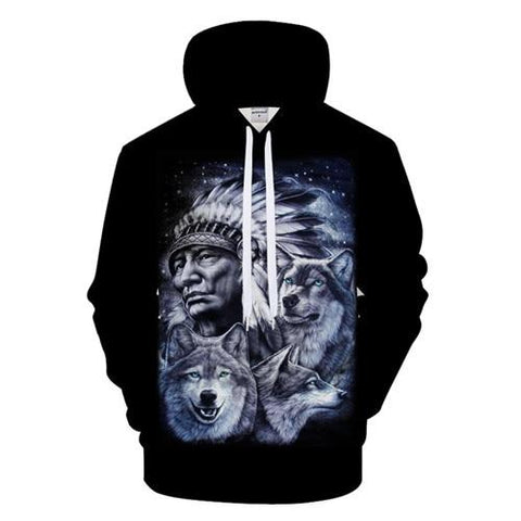 Native American 3D Hoodies Chief Wolves - Powwow Store