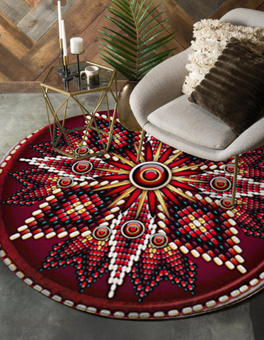 Naumaddic Arts Red Cross Rosette Native American Design Round Carpet