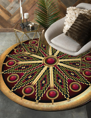 Naumaddic Arts Red Native American Design Round Carpet
