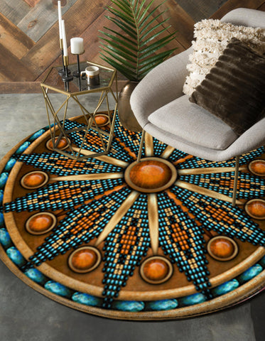 Naumaddic Arts Yellow Native American Design Round Carpet