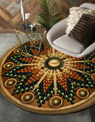 Naumaddic Arts Brown Native American Design Round Carpet