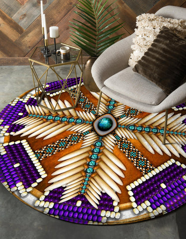 Naumaddic Arts Purple Native American Design Round Carpet