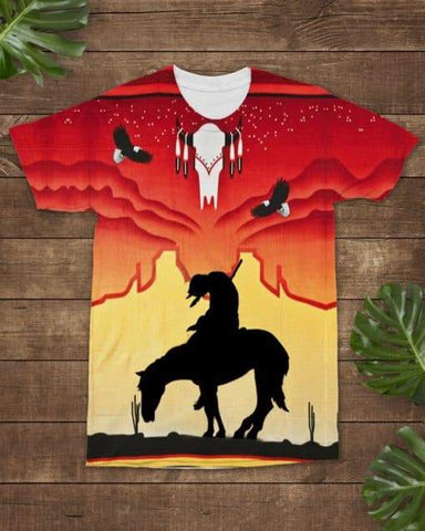 The Tribal Of Tear Red Background Native American All-over T-Shirt - Powwow Store