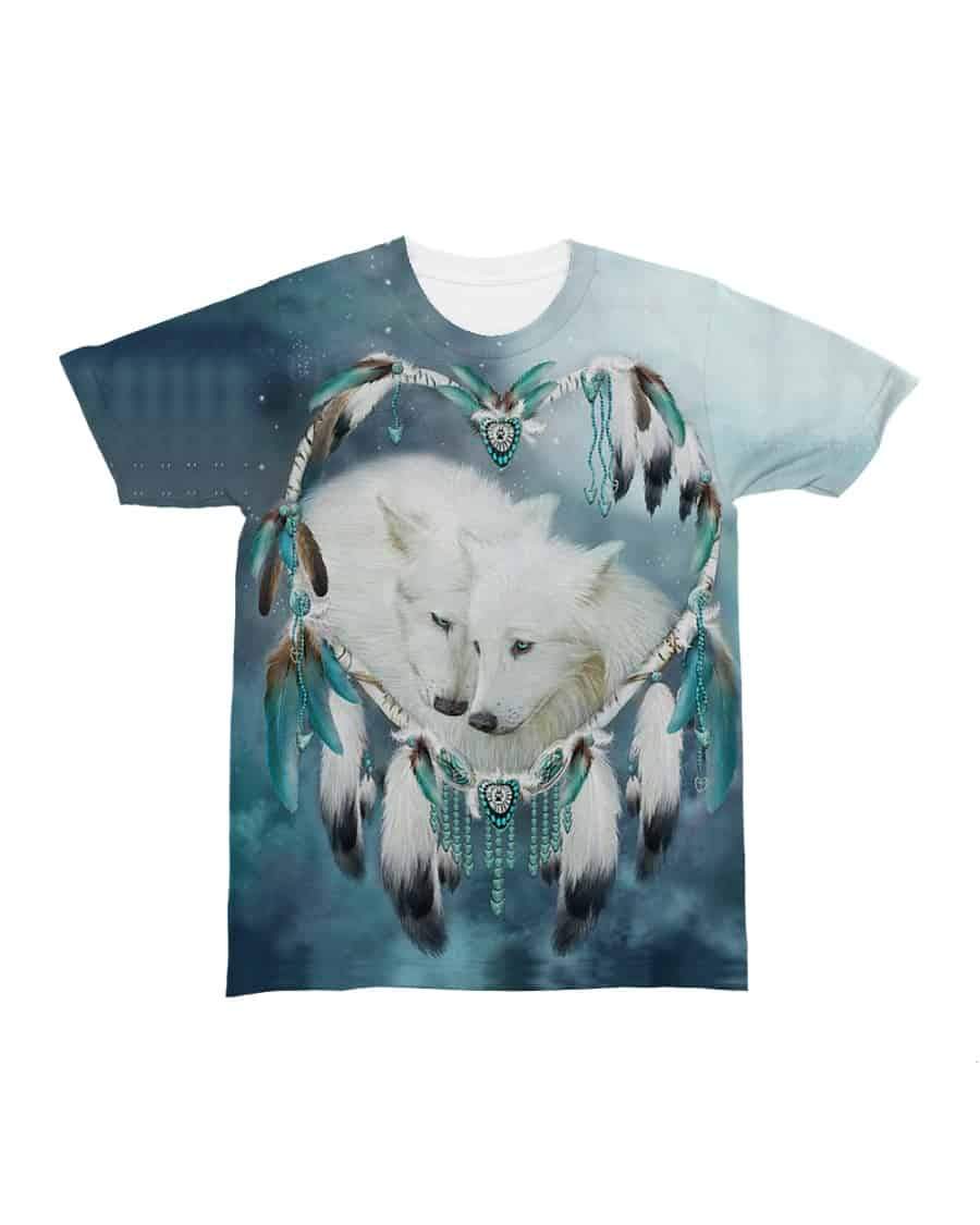 Native American Wolves Dreamcatcher Blue All-over T-Shirt - Powwow Store