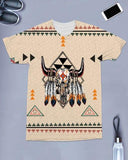 Native American Feather Bison Skull Head All-over T-Shirt