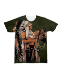 3D Native American Warrior Horse Green Background All-Over T-Shirt - ProudThunderbird