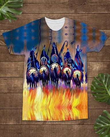 Native American 5 Warriors Riding Horses All-over T-Shirt - Powwow Store