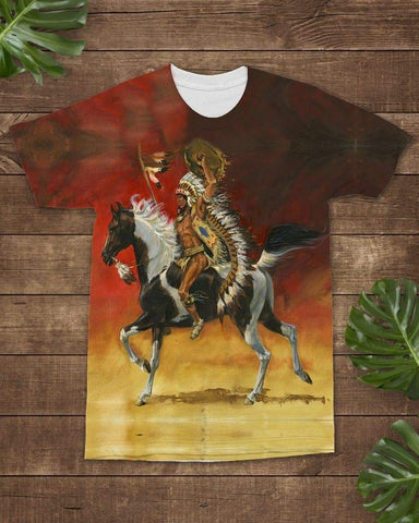 Native American Warrior Riding Horse All-over T-Shirts - Powwow Store