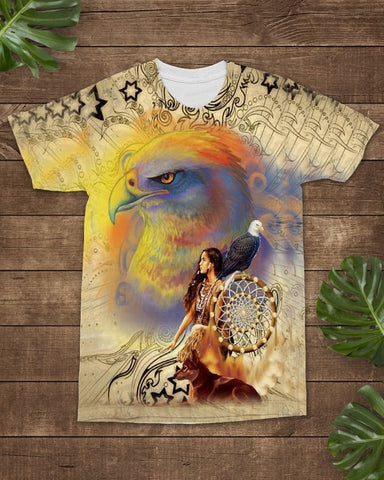 3D Native American Girl Colors Animal Dreamcatcher All-over T-Shirt - ProudThunderbird