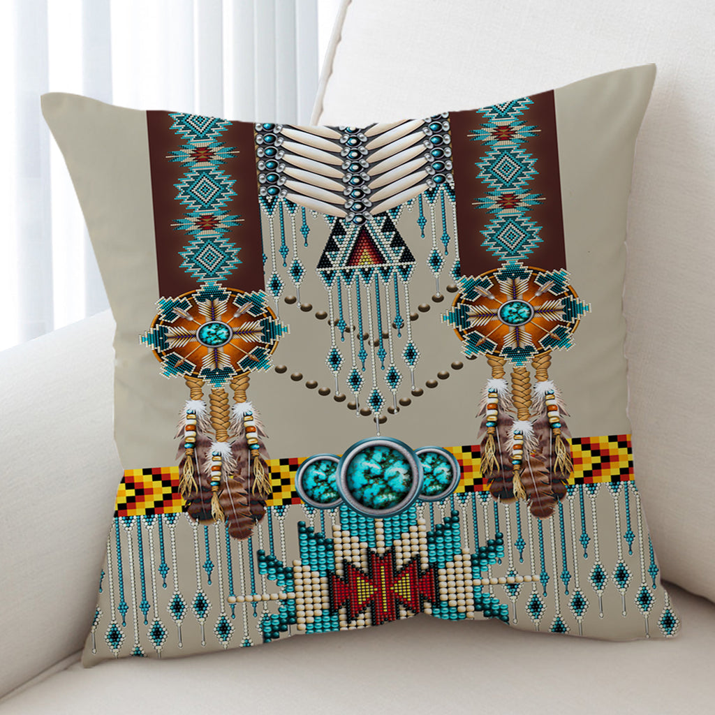 Turquoise Blue Pattern Breastplate Native American Pillow Cover GB-NAT00069-PILL01