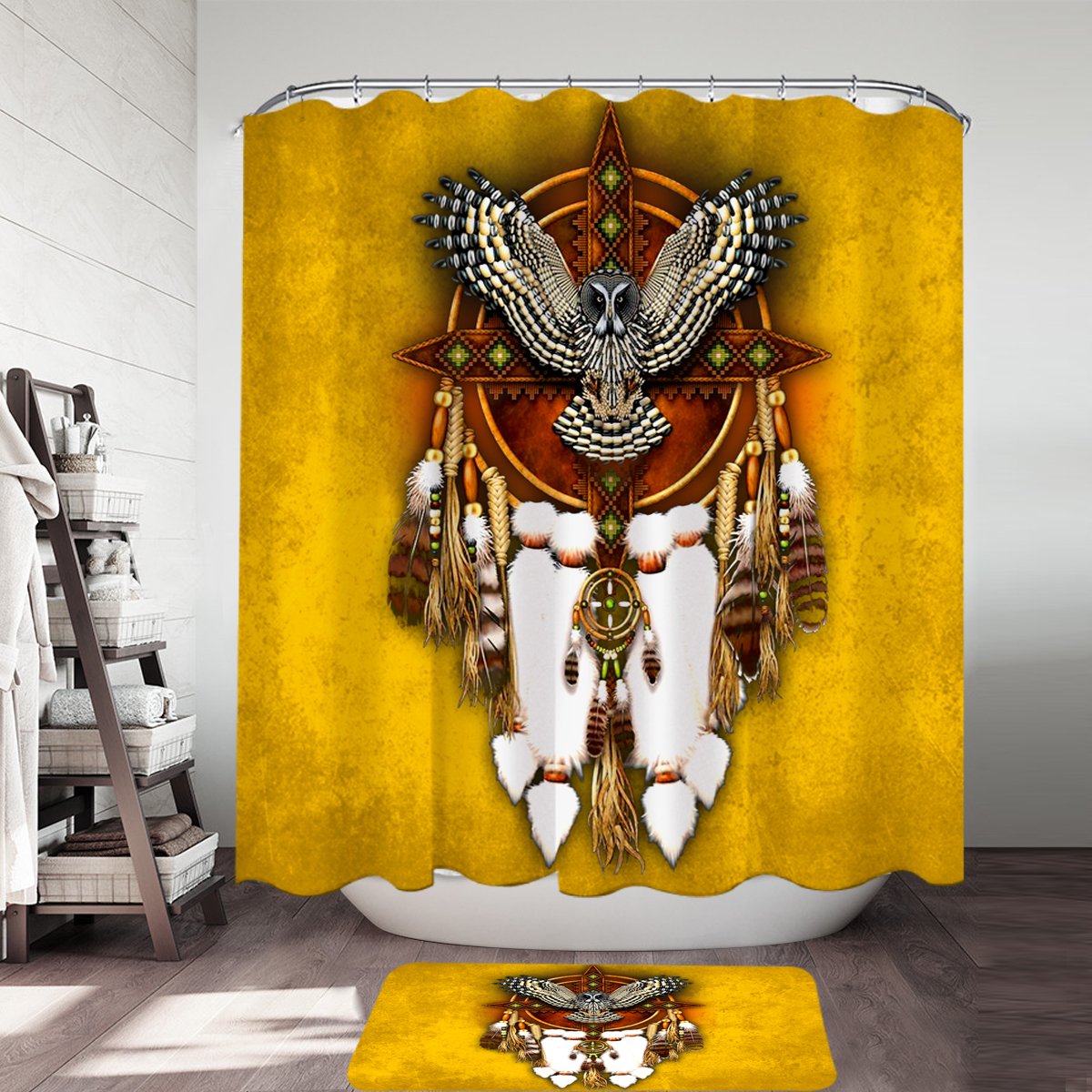 Golden Owl Dreamcatcher Shower Curtain - Powwow Store