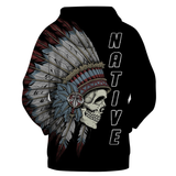 Native American Skull Chief All Over Hoodie - Powwow Store