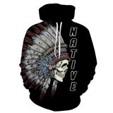 Native American Skull Chief All Over Hoodie - Powwow Store