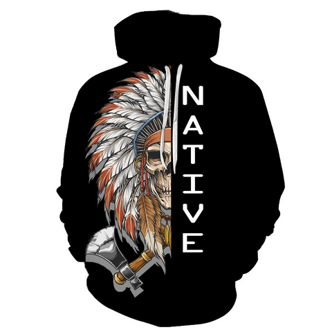 Chief Skull Feather Native American All Over Hoodie - Powwow Store