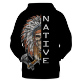 Chief Skull Feather Native American All Over Hoodie - Powwow Store