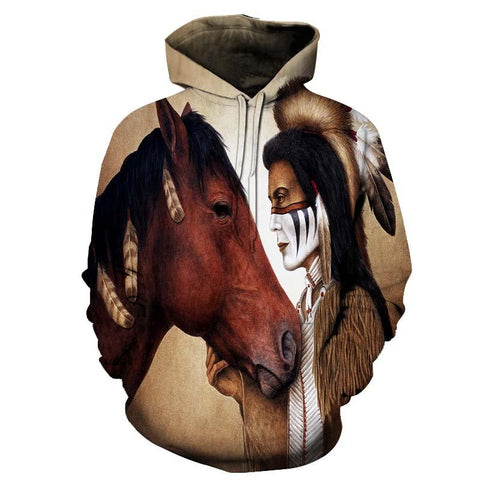 Chief and Horse Native American All Over Hoodie - Powwow Store