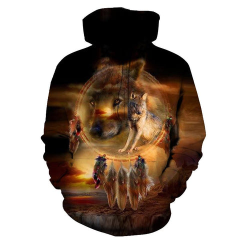 Wolf Dreamcatcher Native American All Over Hoodie no link - Powwow Store