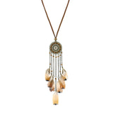 Powwow Store exknl women bohemian ethnic long chain feather dreamcatcher skeleton tassel pendant necklace choker boho jewelry accessories pendant necklaces