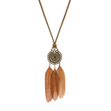 Powwow Store exknl women bohemian ethnic long chain feather dreamcatcher skeleton tassel pendant necklace choker boho jewelry accessories pendant necklaces