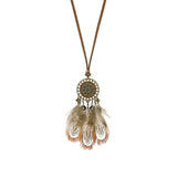 Powwow Store exknl women bohemian ethnic long chain feather dreamcatcher skeleton tassel pendant necklace choker boho jewelry accessories pendant necklaces