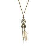 Powwow Store exknl women bohemian ethnic long chain feather dreamcatcher skeleton tassel pendant necklace choker boho jewelry accessories pendant necklaces