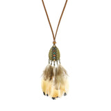 Powwow Store exknl women bohemian ethnic long chain feather dreamcatcher skeleton tassel pendant necklace choker boho jewelry accessories pendant necklaces