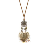 Powwow Store exknl women bohemian ethnic long chain feather dreamcatcher skeleton tassel pendant necklace choker boho jewelry accessories pendant necklaces