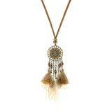 Powwow Store exknl women bohemian ethnic long chain feather dreamcatcher skeleton tassel pendant necklace choker boho jewelry accessories pendant necklaces